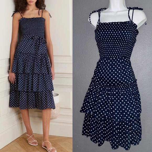 Tory Burch Navy Blue & White Polka Dot Layered Sundress Dress Womens XS - Small - Picture 2 of 7